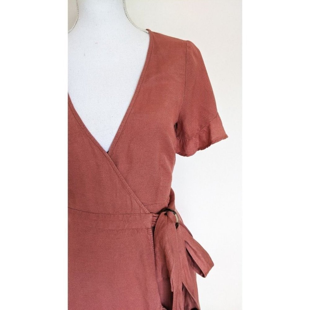 Tigerlily Aliki Pink Linen Blend Wrap Mini Dress With Buckle Size 8 - Picture 4 of 12
